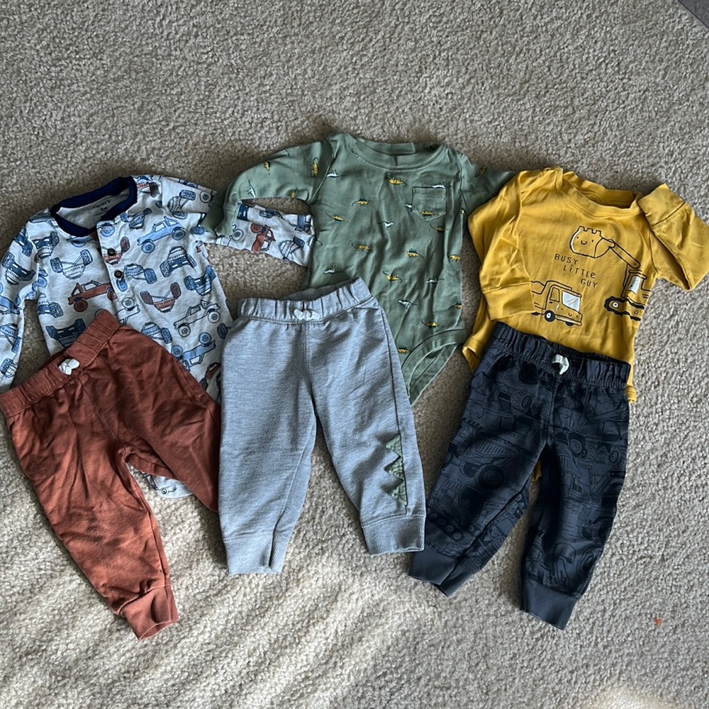 Set of FOUR long sleeved Carter’s outfits for baby boy!
